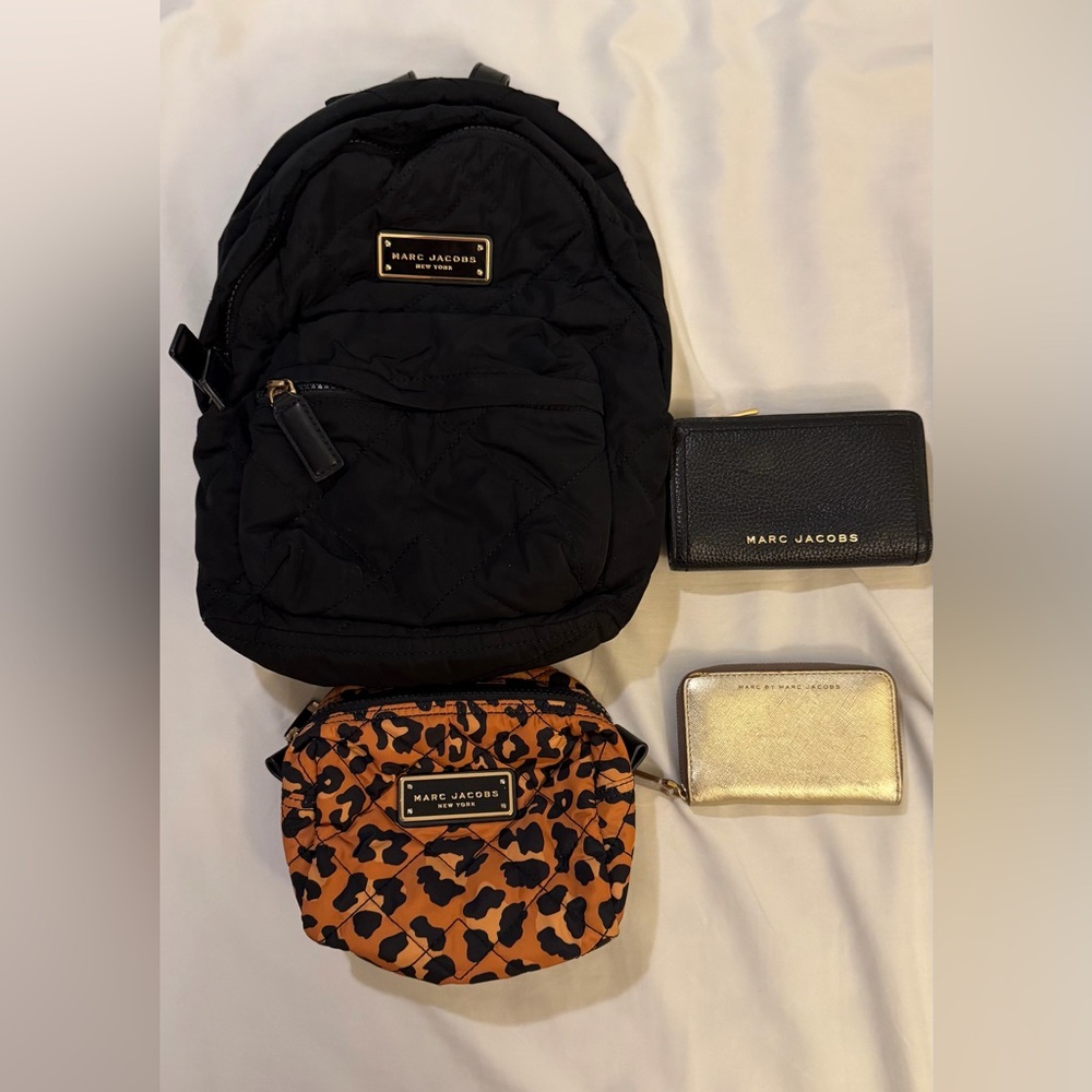 Marc Jacobs Black Quilted Mini backpack, cosmetic bag and wallet lot